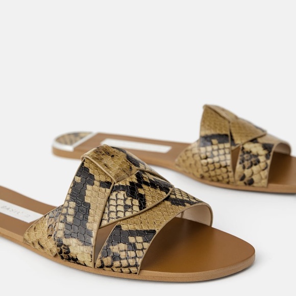 Zara Animal print Leather Flat Sandals size 6 NWT - Picture 3 of 6